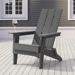 Charcoal Gray Folding Adirondack Chair, Waterproof HIPS High Load Capacity Patio Chair with Wide Armrests (1-Piece)