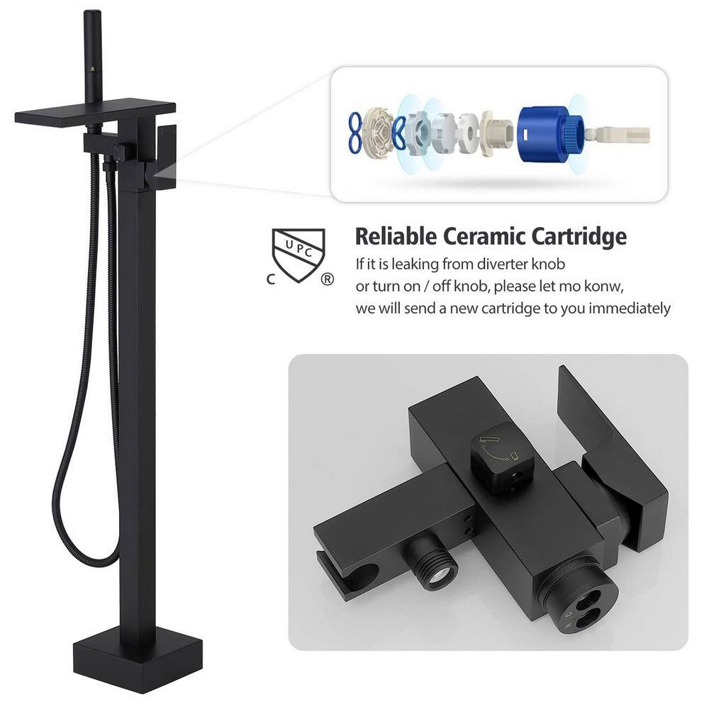 Matte Black Solid Brass Freestanding Tub Faucet with Hand Shower