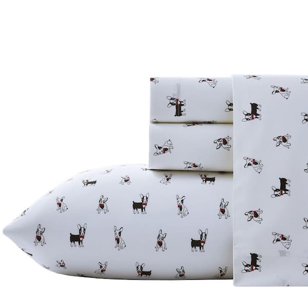 Poppy & Fritz Frenchie 4-Piece Black and Red Graphic 200-Thread Count Cotton Percale Full Sheet Set