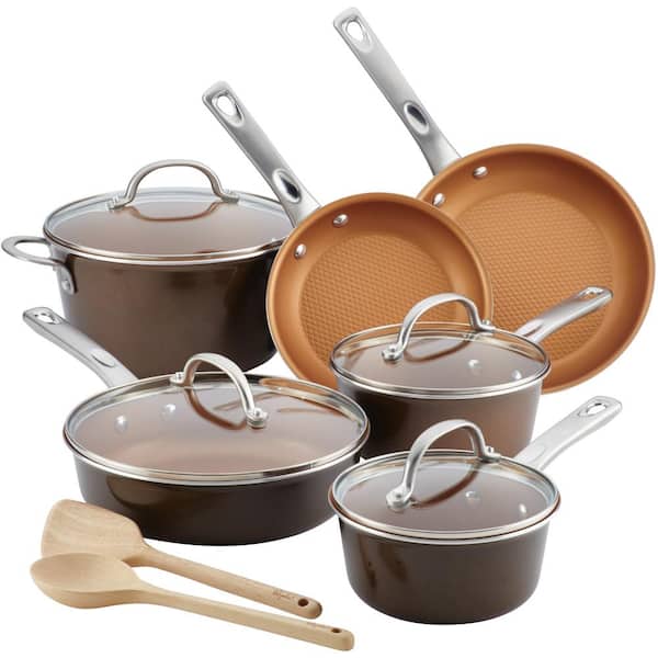 Ayesha Curry Home Collection 12-Piece Aluminum Nonstick Cookware Set in  Brown Sugar 10767 - The Home Depot