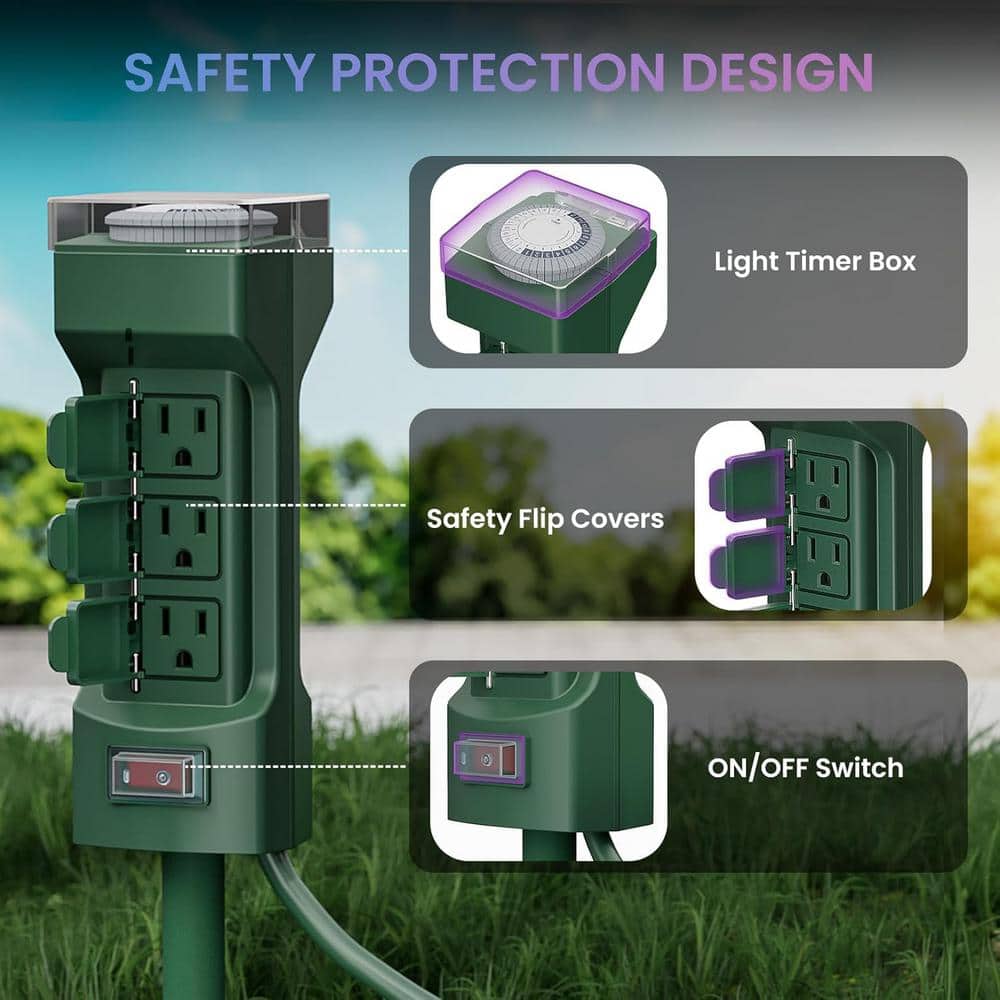 Green 6-Outlet Outdoor Stake Timer with Remote Control