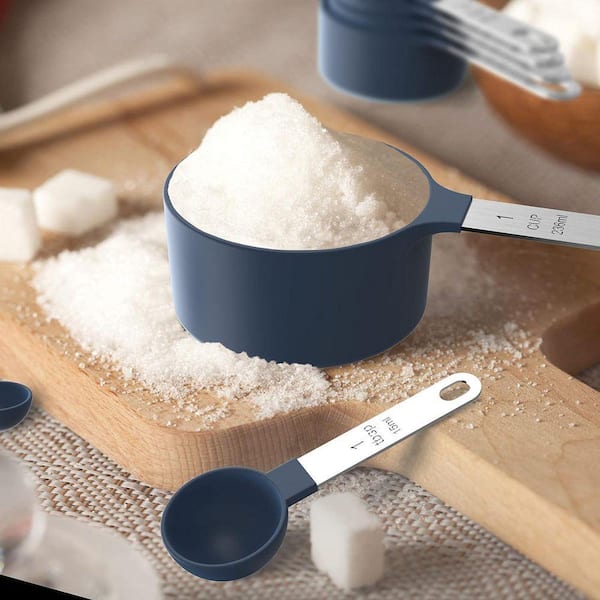 10-Piece Blue Measuring Cup and Spoon Set with Stainless Steel Handles Stackable Nesting for Kitchen Cooking