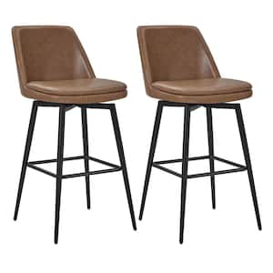 Cecily 30 in. Saddle Brown High Back Metal Swivel Bar Stool with Faux Leather Seat (Set of 2)