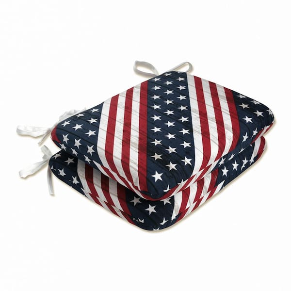 Pillow Perfect 18.5 x 15.5 Outdoor Dining Chair Cushion in Red/Blue/White (Set of 2)