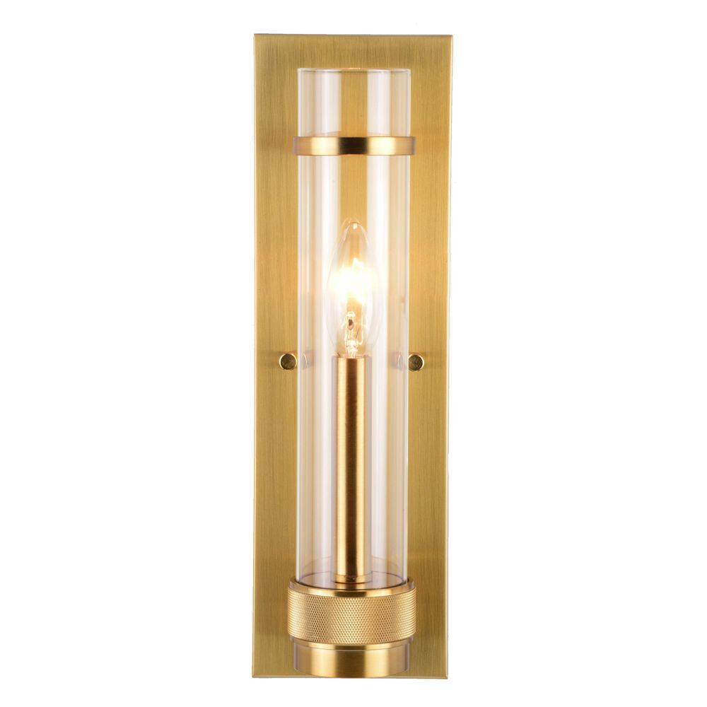 Satin Brass 14" Steel Dimmable Wall Sconce with Clear Glass