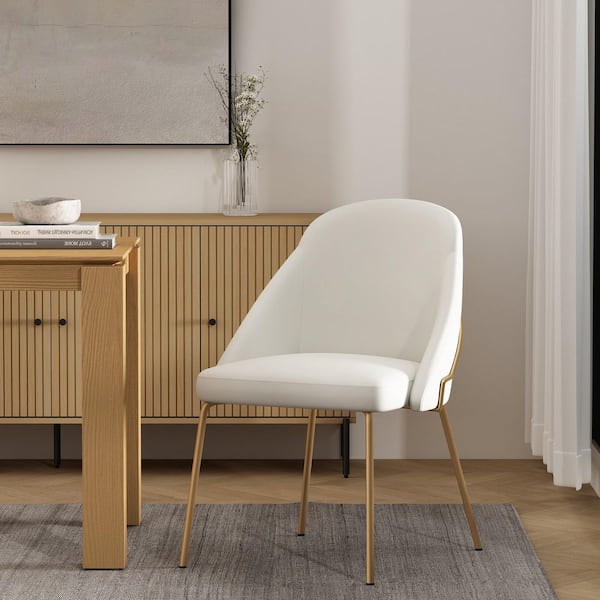 Manhattan Comfort Gracie Modern White and Gold Faux Leather Upholstered Dining Side Chair with Stainless Steel Legs