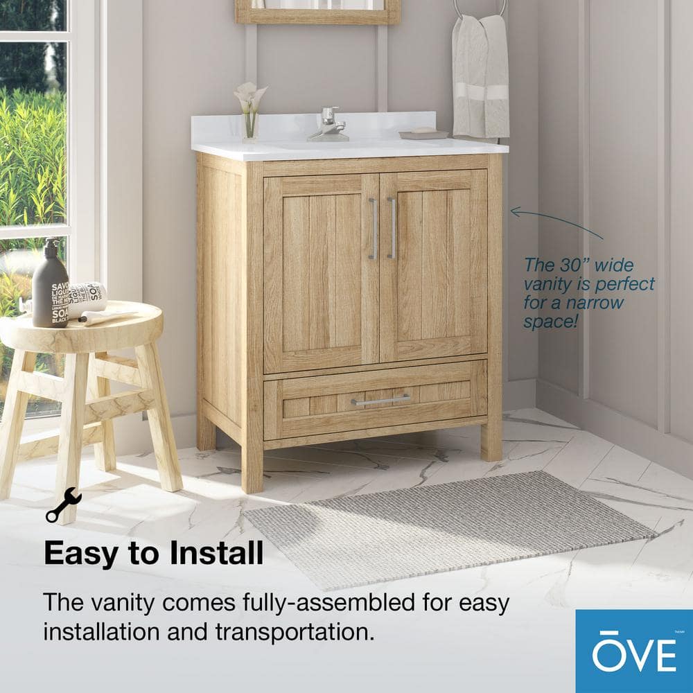 Kansas 30" White Oak Freestanding Bathroom Vanity with Sink