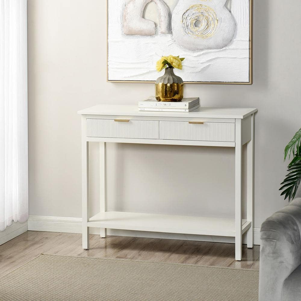 Colleen 35.5 in. White Rectangle MDF Console Table