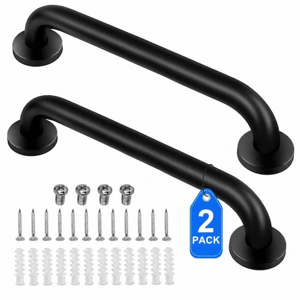 2-Pack 18 in. Black Stainless Steel Shower Grab Bars for Bathroom Safety and Support, Handicap Elderly
