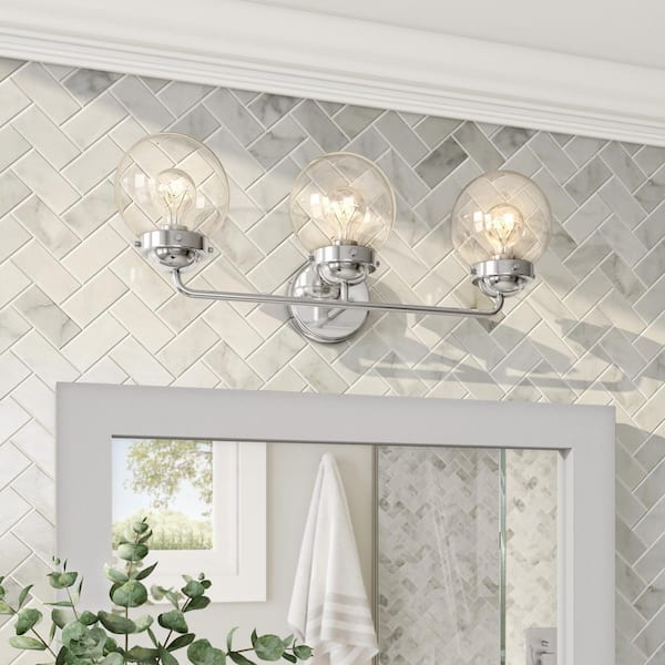 Designers Fountain Knoll 24 in. 3-Light Chrome Retro Vanity Light with Clear Glass Shades