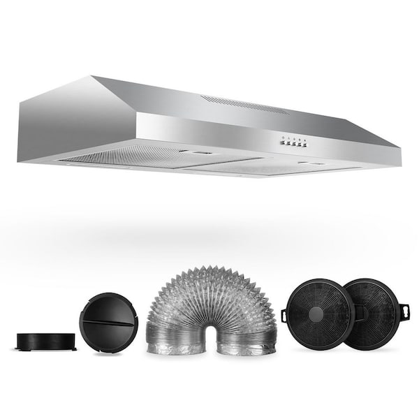 30 in. 600 CFM Convertible Ductless Under Cabinet Stainless Steel Range Hood With 3 Fans and 2 LED Lights, Black