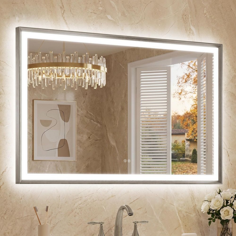 48 in. W x 30 in. H Aluminum Framed LED Mirror with Anti-Fog Dimmable Front and Backlight for Vanity,Brushed Nickel price history on PriceWatchPro