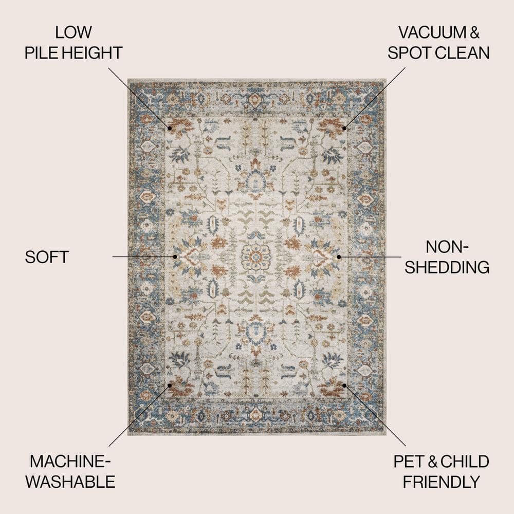 Hiero Cream and Terra Persian Border 8' x 10' Washable Rug