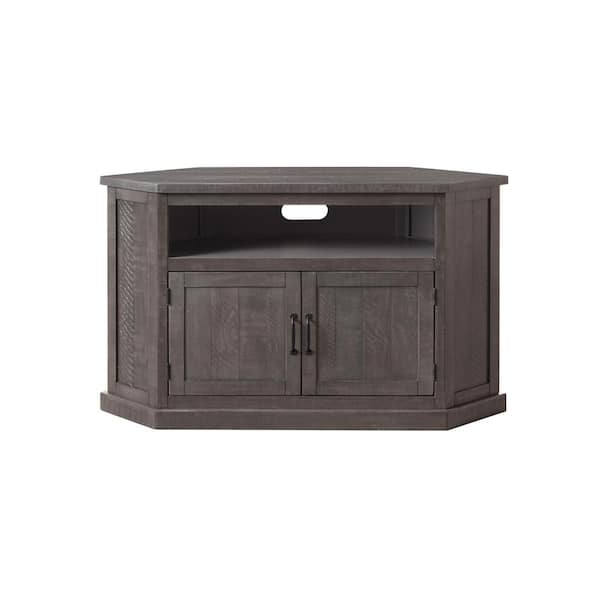 Martin Svensson Home Rustic Corner Grey Wood Corner TV Stand Fits TVs Up to 55 in. with Cable Management