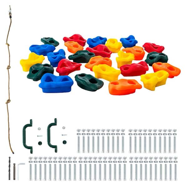 SVOPES 25 Rock Climbing Holds, Multi-Size and Colored; Ideal for Kids and Adults; With Knotted Rope, Handles, and Hardware