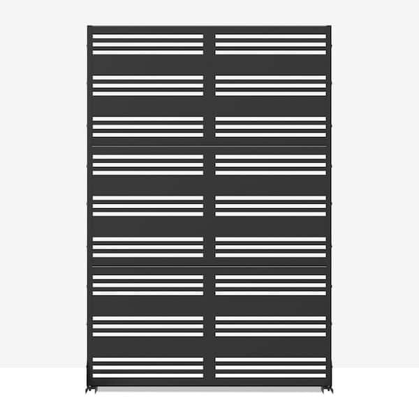6 ft. x 4 ft. Privacy Fence Screen 6-Panel Black Galvanized Metal for Garden Fence in Lattice Pattern
