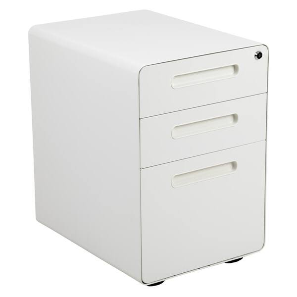 Poppin White + Light Gray Mini Stow 2-Drawer File Cabinet Rolling