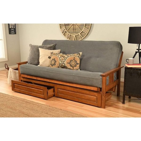 79 in. Barbados/Marmont Mocha Polyester Upholstered Full Size Futon Set with Mattress and Storage Drawers