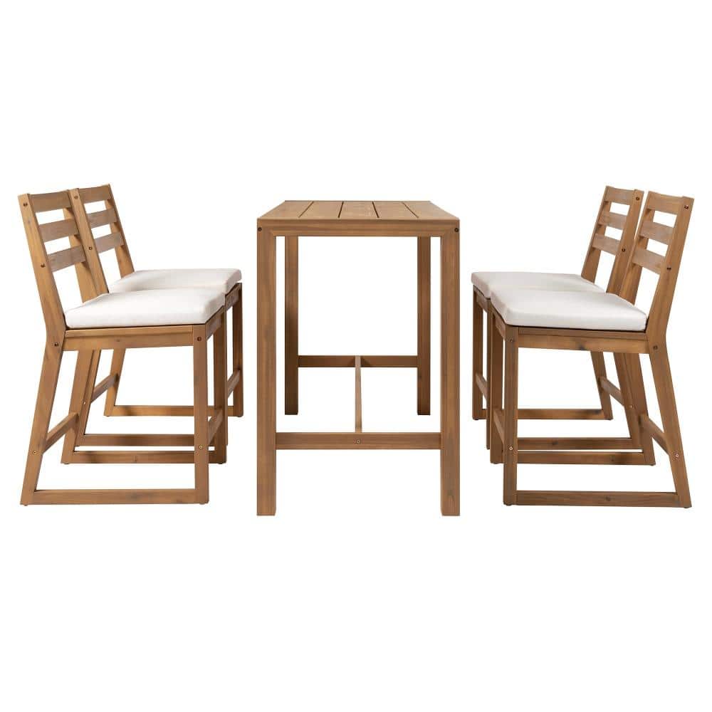 5 Pieces Light Teak Acacia Wood Outdoor Dining Set Outdoor Patio Set with Beige Cushions price history on PriceWatchPro