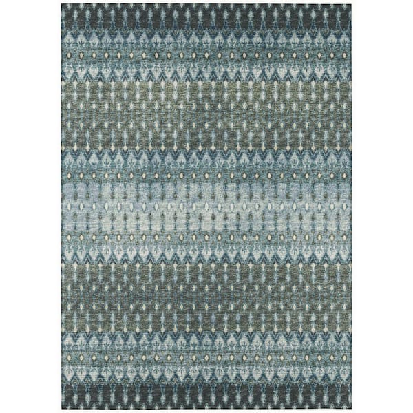 Bravado Blue 5 ft. x 7 ft. 6 in. Geometric Indoor/Outdoor Washable Area Rug