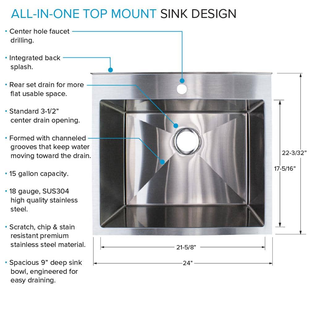 24'' Matte Black Stainless Steel Freestanding Laundry Sink with Faucet