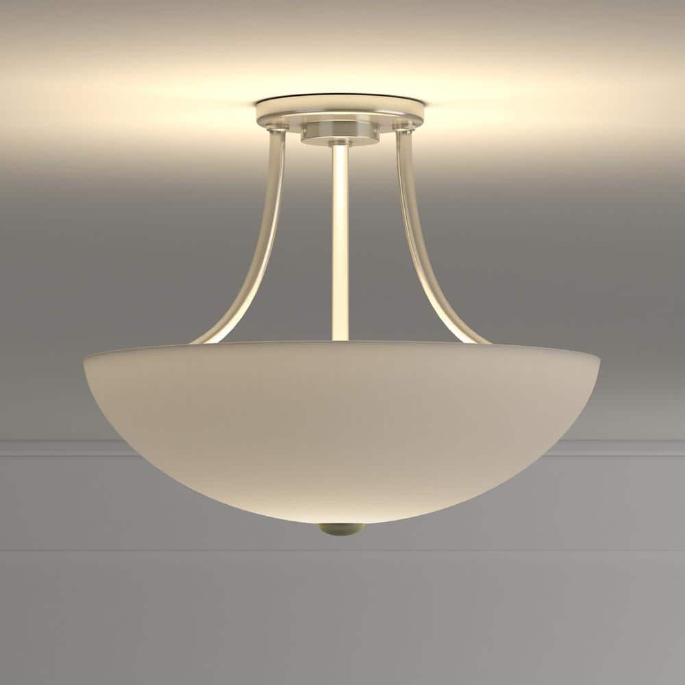 Brushed Nickel 2-Light Semi-Flush Mount with Etched Glass Shade