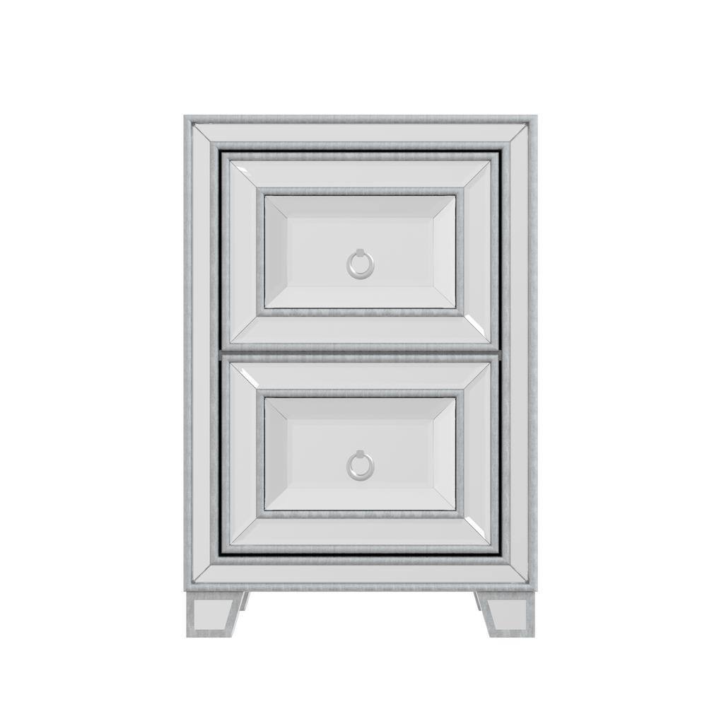 Utopia 4niture Audrey 15.74 in W Silver Square Glass Top Bedside Table