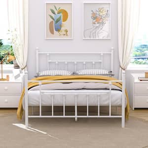54 in. W White Full size Classic Metal Platform Bed Frame with Victorian Style Iron-Art Headboard/Footboard Storage