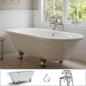 W-I-D-E Series Dalton 60 in. Acrylic Clawfoot Bathtub in White, Cannonball Feet, Floor-Mount Faucet in Brushed Nickel