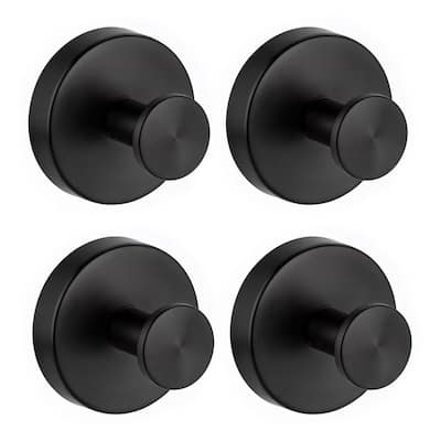 Suction Cup Shower Towel Hook in Black, Removable No-Drill Bath Accessory for Glass, Water-Resistant, 4-Pieces J-Hook