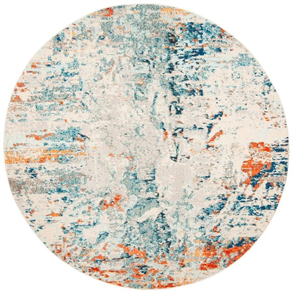 SAFAVIEH Madison Cream/Orange 5 ft. x 5 ft. Round Geometric Area Rug