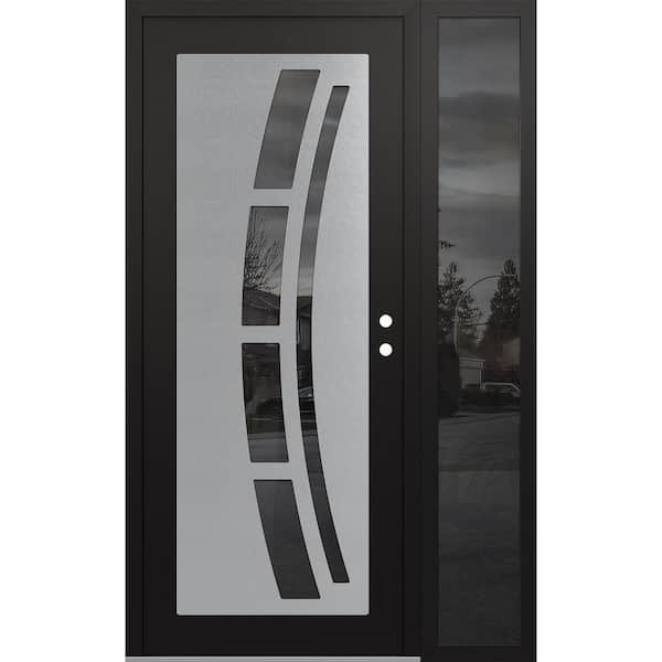 C12 50 in. x 80 in. Silver P Left-Hand/Inswing Mirrored Glass Black/Black Sidelite Steel Prehung Front Door