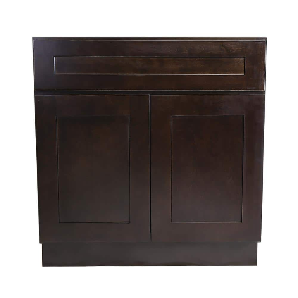 Espresso Shaker Cabinets in Bathroom - Kitchen Craft Cabinetry