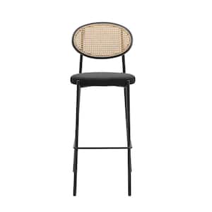Euston Modern 29.5 in. Wicker Bar Stool with Black Powder Coated Metal Frame and Footrest, Black