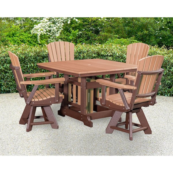 Adirondack Series Tudor Brown 5 Piece High Density Poly Ethylene Plastic Square Dining Height Outdoor Dining Set