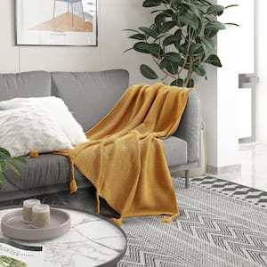 Garrison Yellow Wool-Like Acrylic 50 in. x 60 in. Throw Blanket