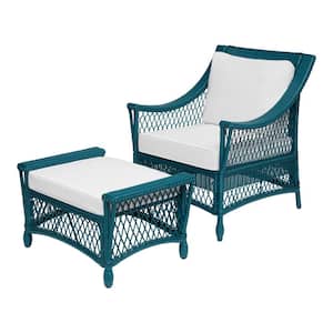 Seaward UV Protected Waterproof Resin Wicker Outdoor Lounge Chair Plus Ottoman with White CushionGuard Cushion