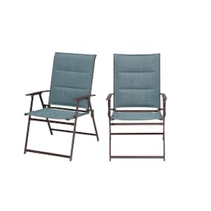 Mix and Match Steel Padded Sling Folding Outdoor Patio Dining Chair in Conley Denim Blue (2-Pack)