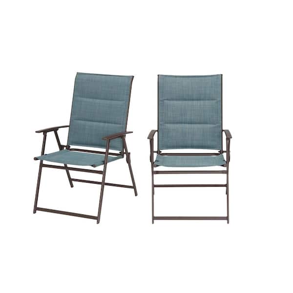 StyleWell Mix and Match Steel Padded Sling Folding Outdoor Patio Dining Chair in Conley Denim Blue (2-Pack)