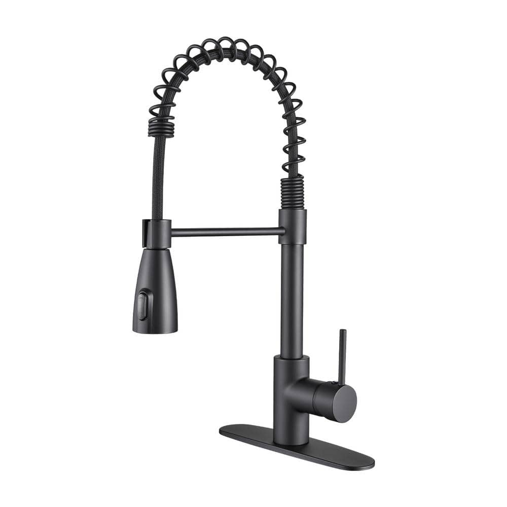 Touchless Single Handle Gooseneck Pull Out Sprayer Kitchen Faucet with Deckplate and Spiral tube in Matte Black -  cobbe, H1B2TS2G3