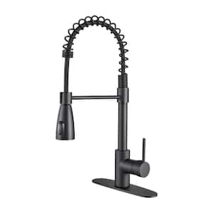 High Arc Single Handle Touchless Spring Pull Down Sprayer Kitchen Faucet with 2-Function Sprayer in Matte Black