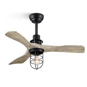 36 in. Indoor Black 3-Blade Blade Span 36 in. Farmhouse Caged Ceiling Fan with Light and Remote Control