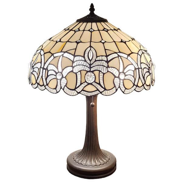 HomeRoots 23 in. White Integrated LED Standard Table Lamp with White Glass Shade