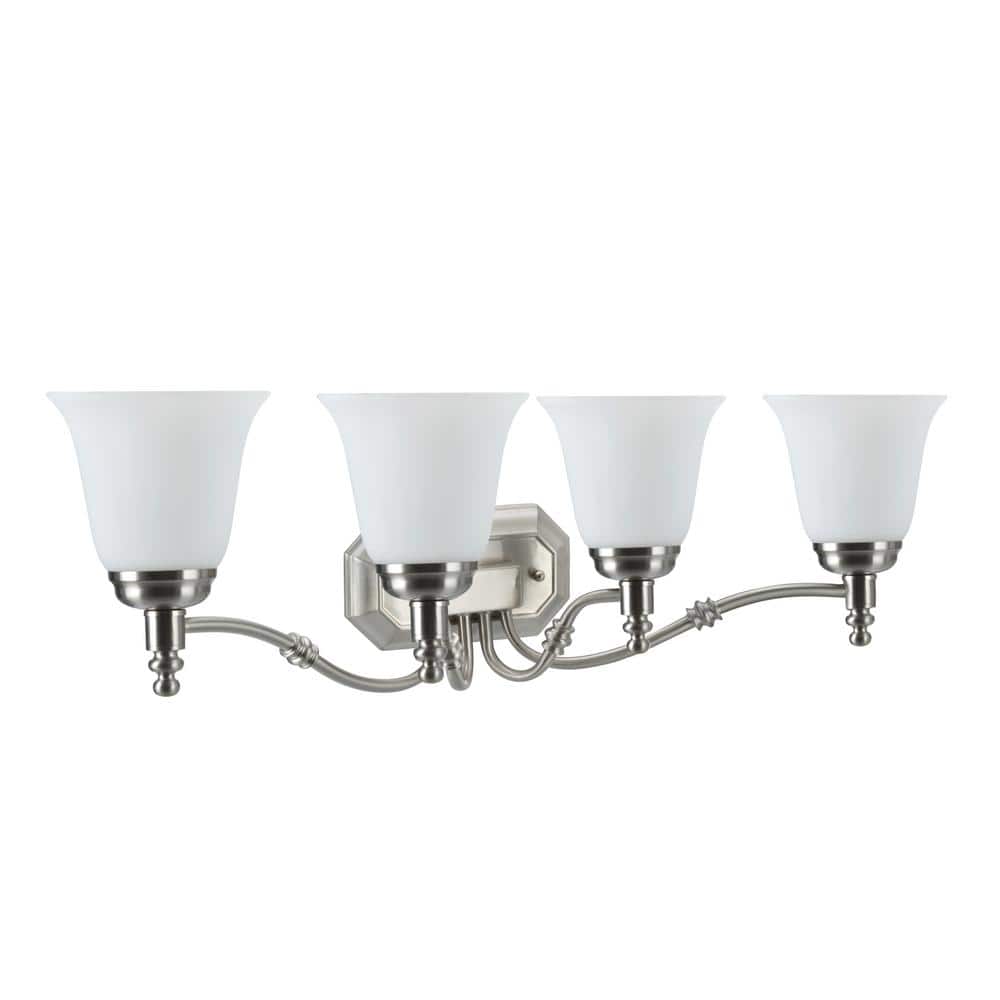Satin Nickel 4-Light Vanity Fixture with Frosted Glass Shades