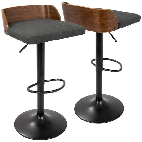 Lumisource Maya Adjustable Height Walnut and Charcoal Bar Stool