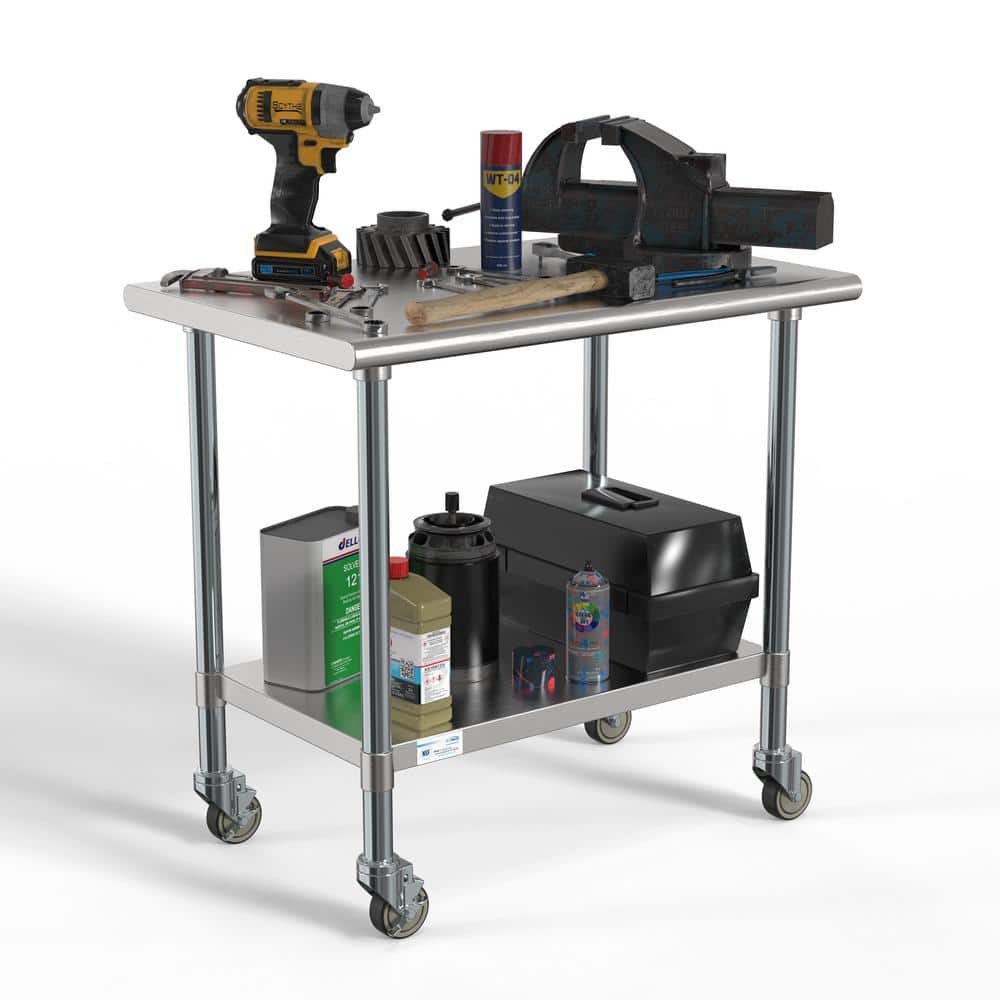36" Stainless Steel Height-Adjustable Workbench with Wheels