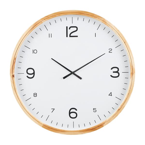 Litton Lane 36 in. x 36 in. Light Brown Wood Wall Clock with White Backing
