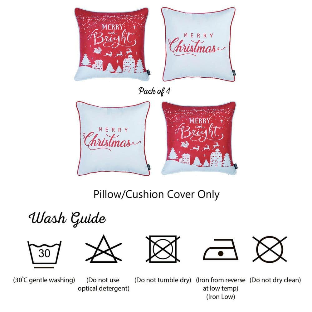 Festive Red and White Polyester Christmas Pillow Covers Set of 4