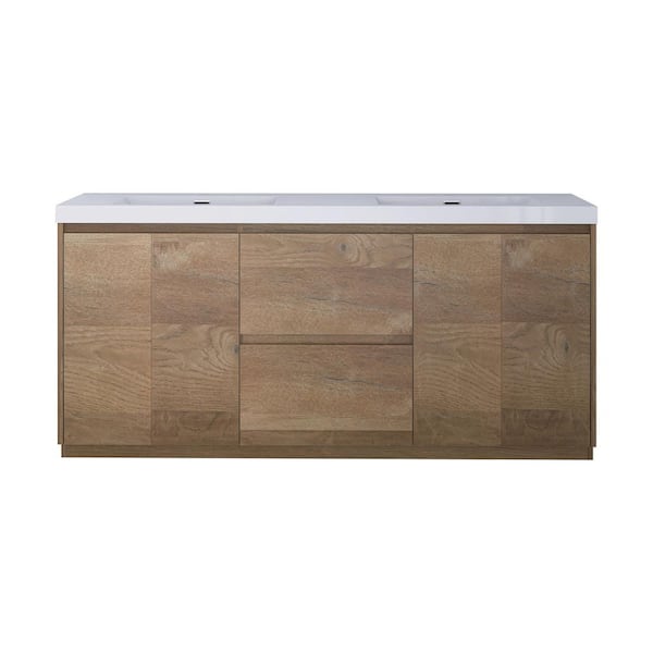 72 in. Freestanding Natural Oak Bath Vanity with White Cultured Marble Top Unassembled