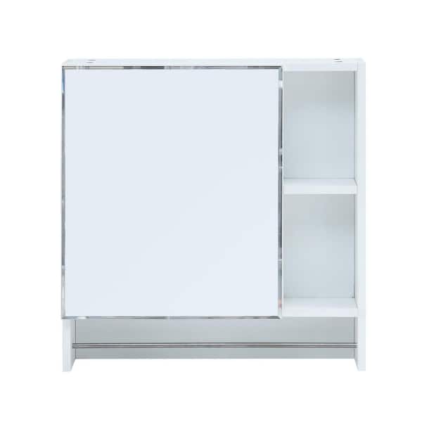 21.6 in. W x 22 in. H Rectangular White MDF Surface Mount Medicine Cabinet with Mirror with Towels Bar